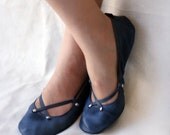 Navy - Handmade Leather ballet flat shoes - CUSTOM FIT