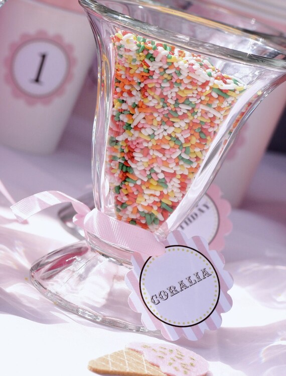 Printable Ice Cream Birthday Cupcake Topper - custom DIY Party Circle Tag - by anna and blue paperie Il_570xn