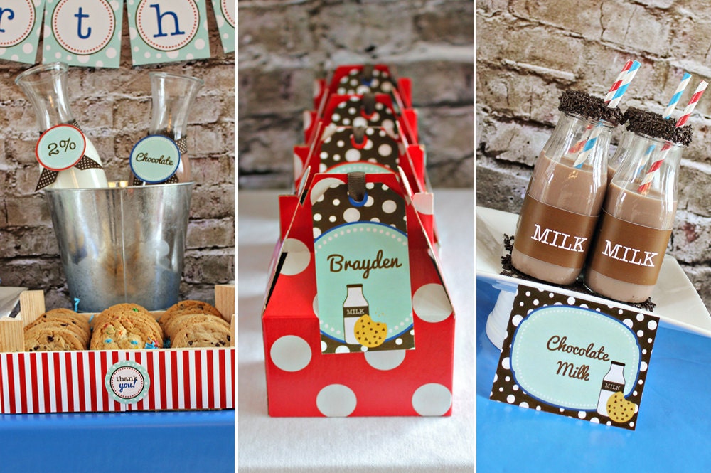 Boys Cookies & Milk Party Decorations Printable Party Package by 505 Design Paperie Il_570xn