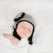 Crochet Baby Twirl Earflap Hat Newborn to 5T Heather Grey/Black MADE TO Order