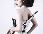 Asymmetrical Corset- Black and White Eco Luxury, Steel Boned Corset