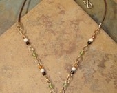 Leather, Bronze and Gemstone Om, Namaste Charm Yoga Necklace