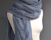 Cable hand knitted scarf in gray - made to order