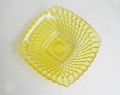 Vintage Yellow Glass Bowl Gold Trinket Dish Square Candy Dish Catch All Small Home Decor Cottage Decor