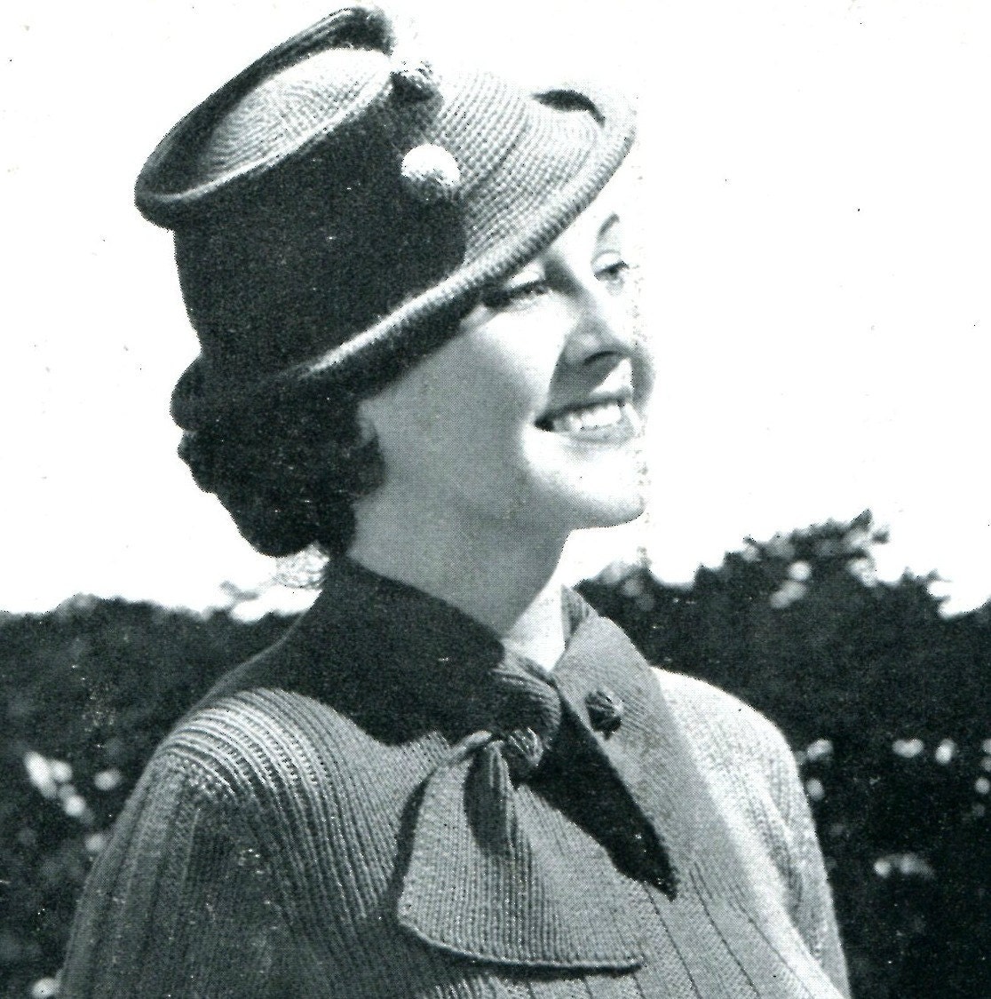 Ladies' Vintage Knit Dress with Scarflet Detail -- Crocheted Hat -- 1930s -- PDF PATTERN