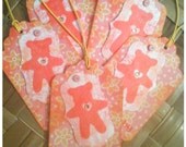New Baby Handmade Gift Tag Dusty Red Teddy Bear Open Heart Boho Chic Retro Floral Hand Stamped Gift Tags Set of 5