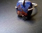 Sterling silver sodalite adjustable ring - tumbled gemstone - size 6-8 - gemstone jewelry by Lamazonian