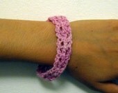 Lacy pink bracelet - alpaca yarn, 9 inches long, crochet