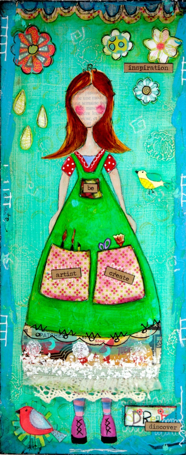 Angel Inspiration Create Collage Painting of Angel Girl on Wood Panel on Etsy (5x12)