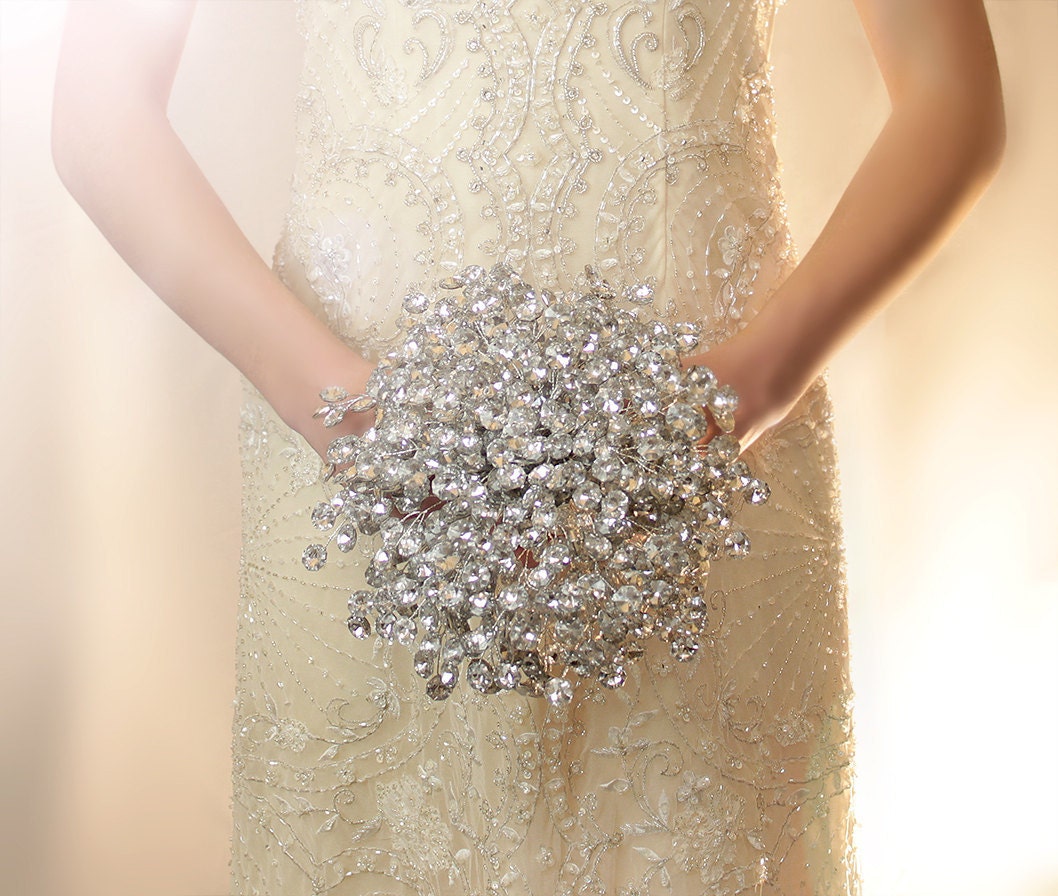 Wedding Flowers - Bridal Bouquet of Beautiful Silver Mirrored Beads - Wedding Bouquet - Fabulous Brooch Bouquet Alternative