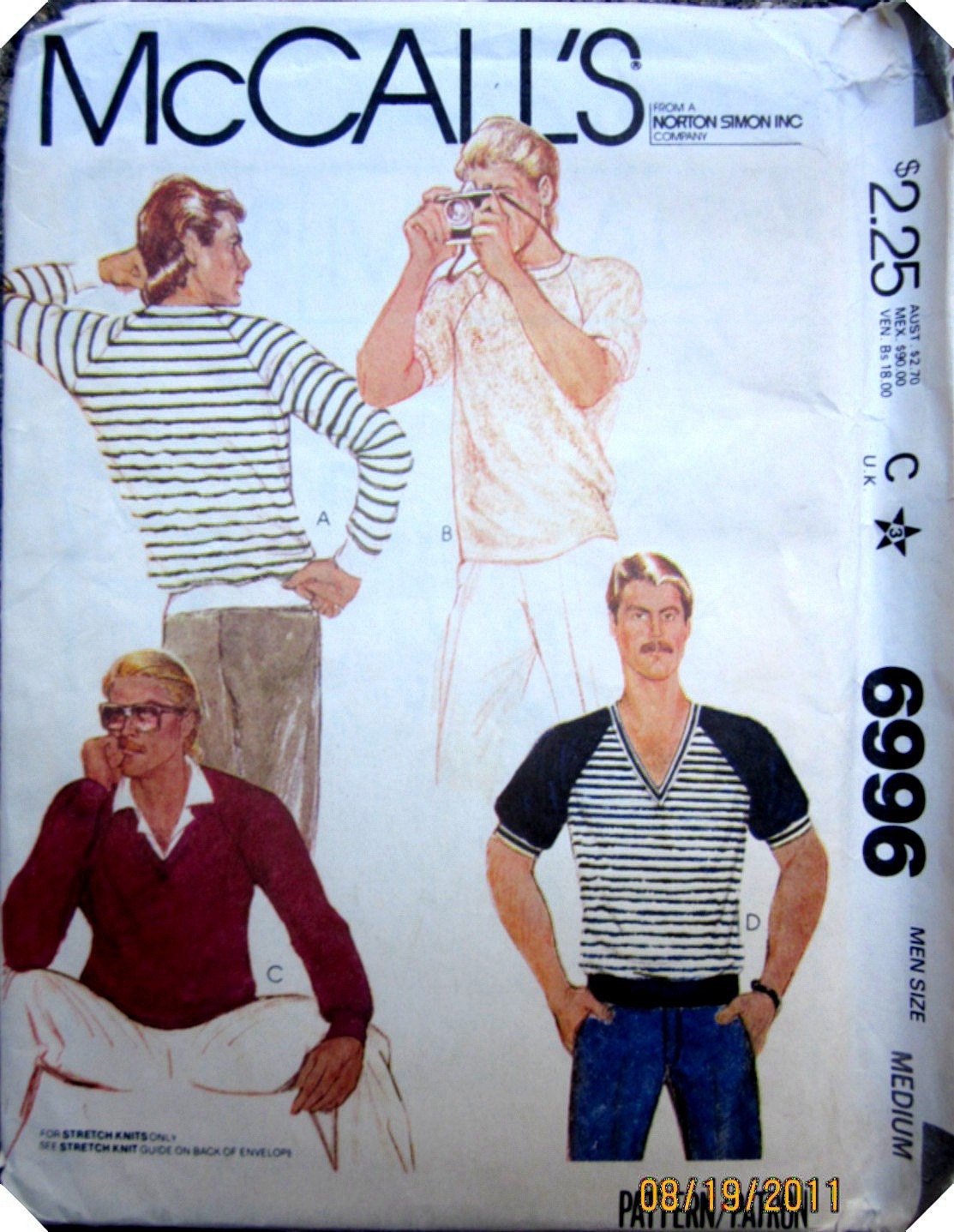 McCalls 6996  Mens V Neck  Pull Over Shirt Sewing Pattern