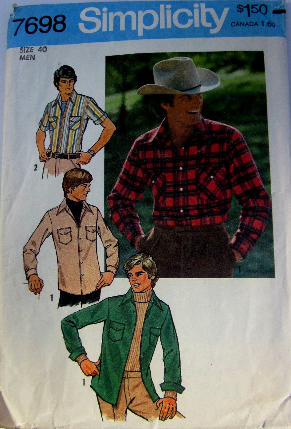 Simplicity 7698 Mens Shirt Sewing Pattern 1970s