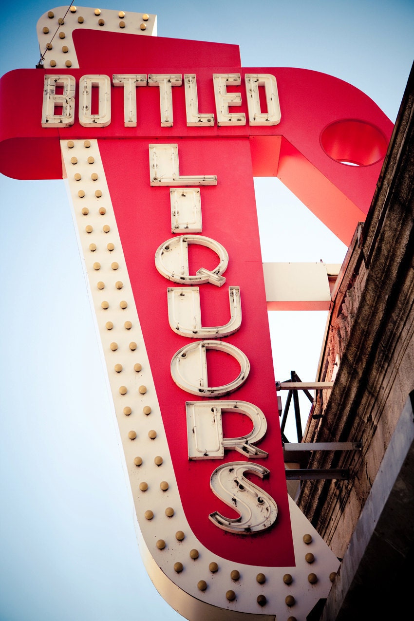 Vintage Bottled Liquors Neon Sign - Retro Home Bar Decor - Cambridge Art - Boston Art - Vintage Kitchen Decor - 12X18 Fine Art Photograph