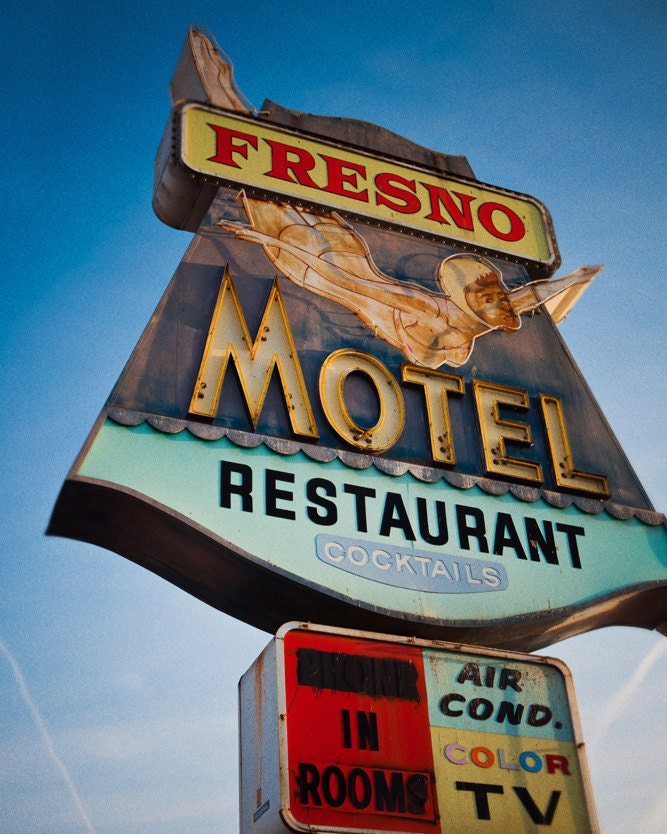 Fresno Motel Vintage Neon Sign Famous by RetroRoadsidePhoto