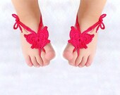 Baby Butterfly Barefoot sandals, Baby shoes, Crochet  Foot accessories, Baby Photo prop, Beach Pool Anklet, barefoot sandles, Pink, Fuchsia