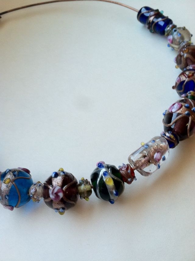 Venetian Style Colorful Glass Wedding Cake Beads Choker  Necklace