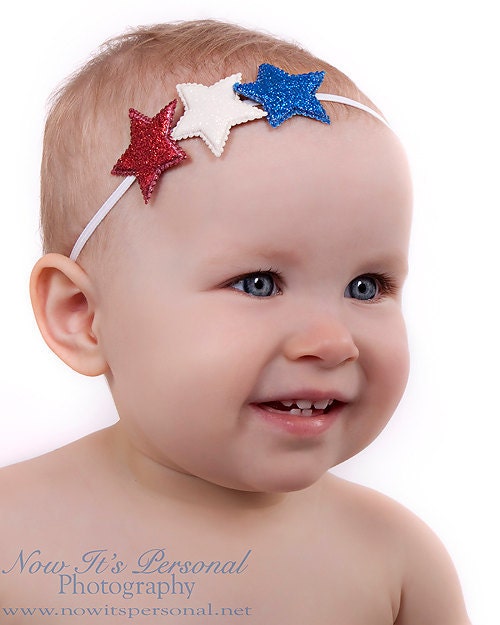 Fourth of July red white and blue glitter stars headband