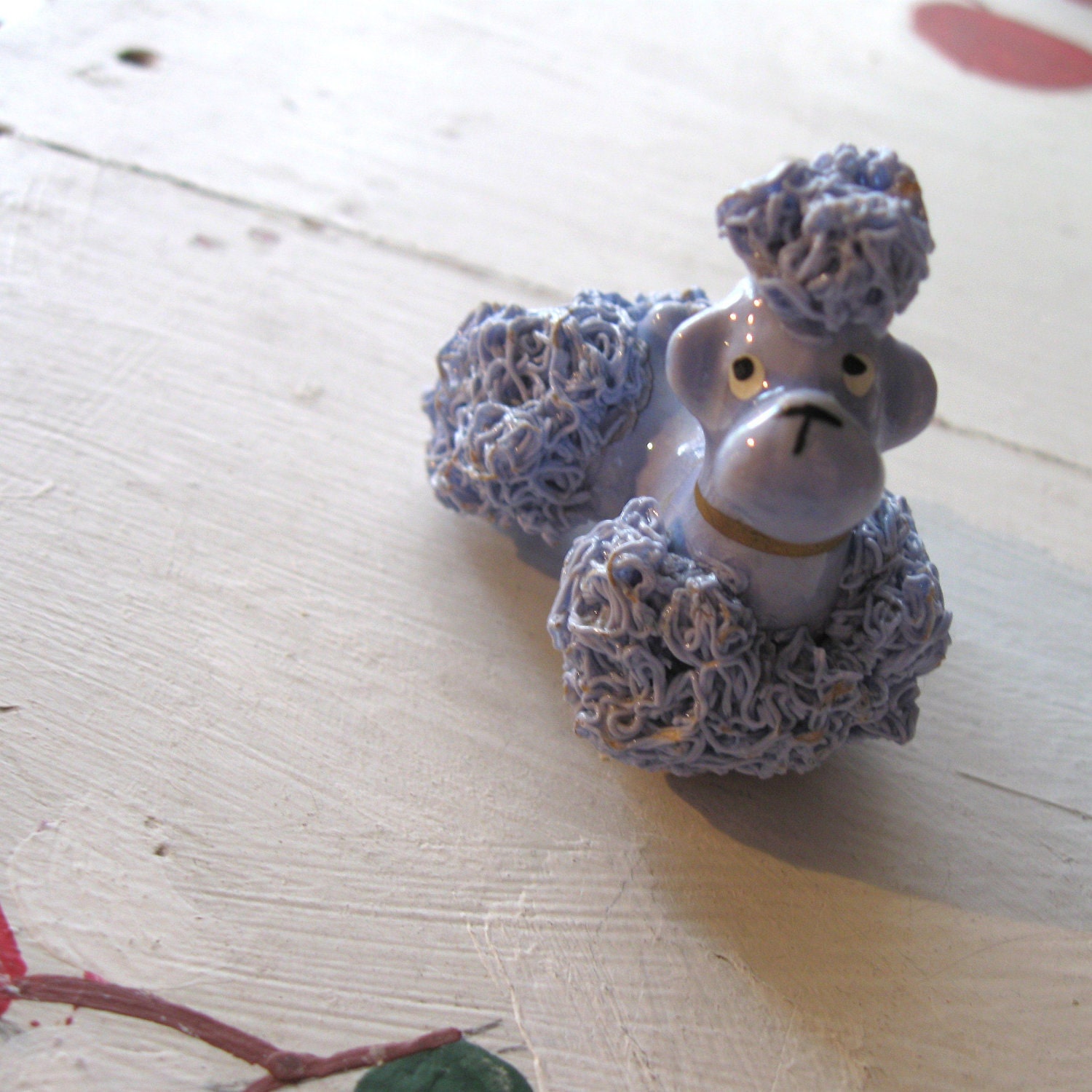 VINTAGE POODLE FIGURINE Blue Porcelain French Parisian Style