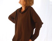Oversized Top - Dolman Long Sleeve Wide Neck -Brown Organic Cotton -Eco Friendly- Organic Clothing