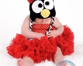 Little Miss Penguin Beanie in Black, Candy Apple Red, and White Available in Newborn to 5 Years Size- MADE TO ORDER