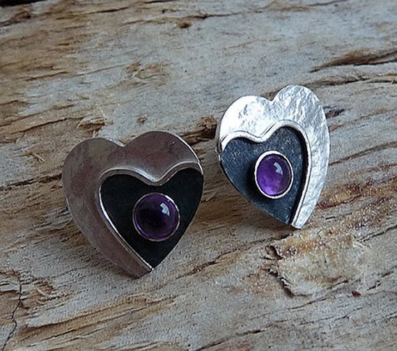 Sterling Silver Post Earrings with Amethyst SA8