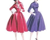 50s Inspired Womens Plus Size Dress Sewing Pattern, Fitted Bodice Winged Collar Dress 1950s Reissue Butterick 5556, Plus Size 16, 18, 20, 22