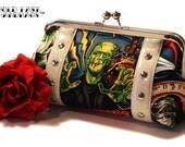 Monster Movie Clutch with Your Choice of Vinyl, Psychobilly Horror Halloween Bag - MADE TO ORDER