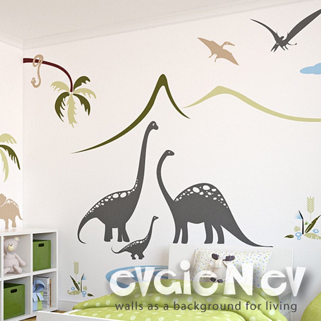 Dinosaurs Wall Decals Dino Wall Stickers - Dinosaurs Family by the Lake Scene Wall Stickers - PLDN010