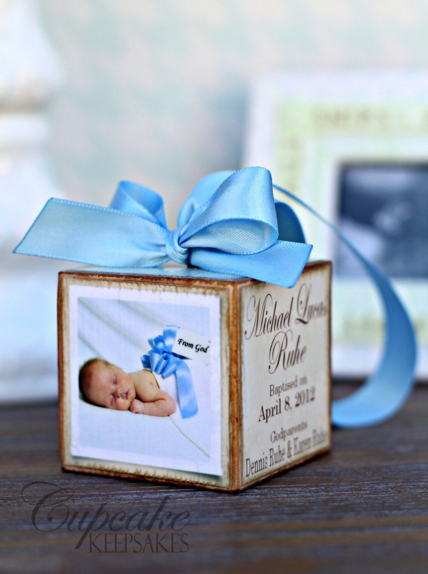 Personalized Vintage Baptism Christening Photo Block Gift