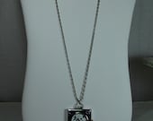 Butterfly & Flower Geneva Watch Necklace - Silver- Black -Green - Unique Spring Inspired Charm Necklace -  Stainless Steel - Water Resistant