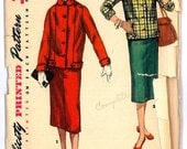 1950s Womens Two Piece Suit Vintage Sewing Pattern Simplicity 1324 Bust 30