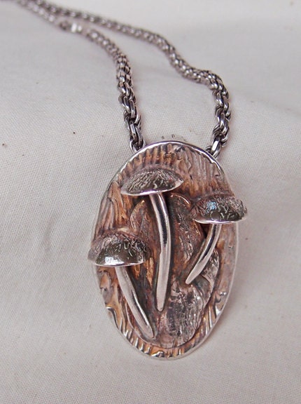 Silver Mushroom Pendant for Him OOAK Handmade