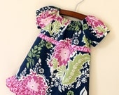 Peasant baby dress navy blue and pink flowers Size 12 - 18 months