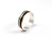 Sterling Silver Ring - Wedding  Band  - Turquoise and chocolate -  Color Lines - Unisex -  Wedding Band