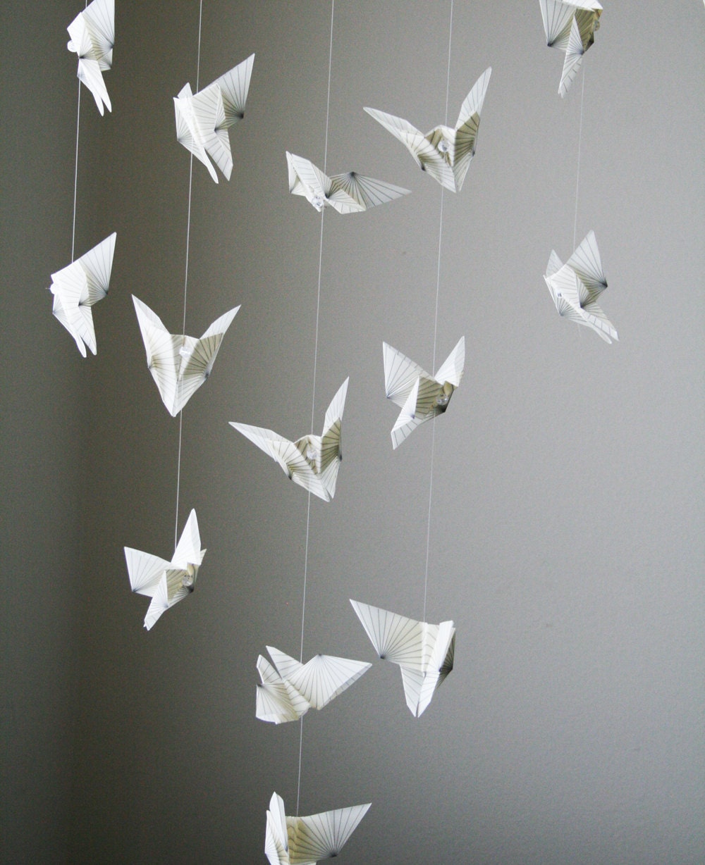 Origami Mobile - Fluttering Butterflies - Hanging Decor - Origami Paper Sculpture - Modern Mobile