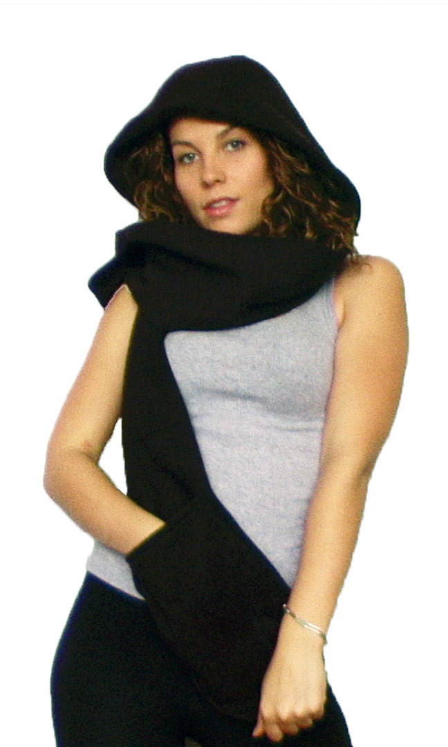 on Mittens Etsy Scarf similar Hooded Items Fleece  Black hooded with to with pockets pattern scarf