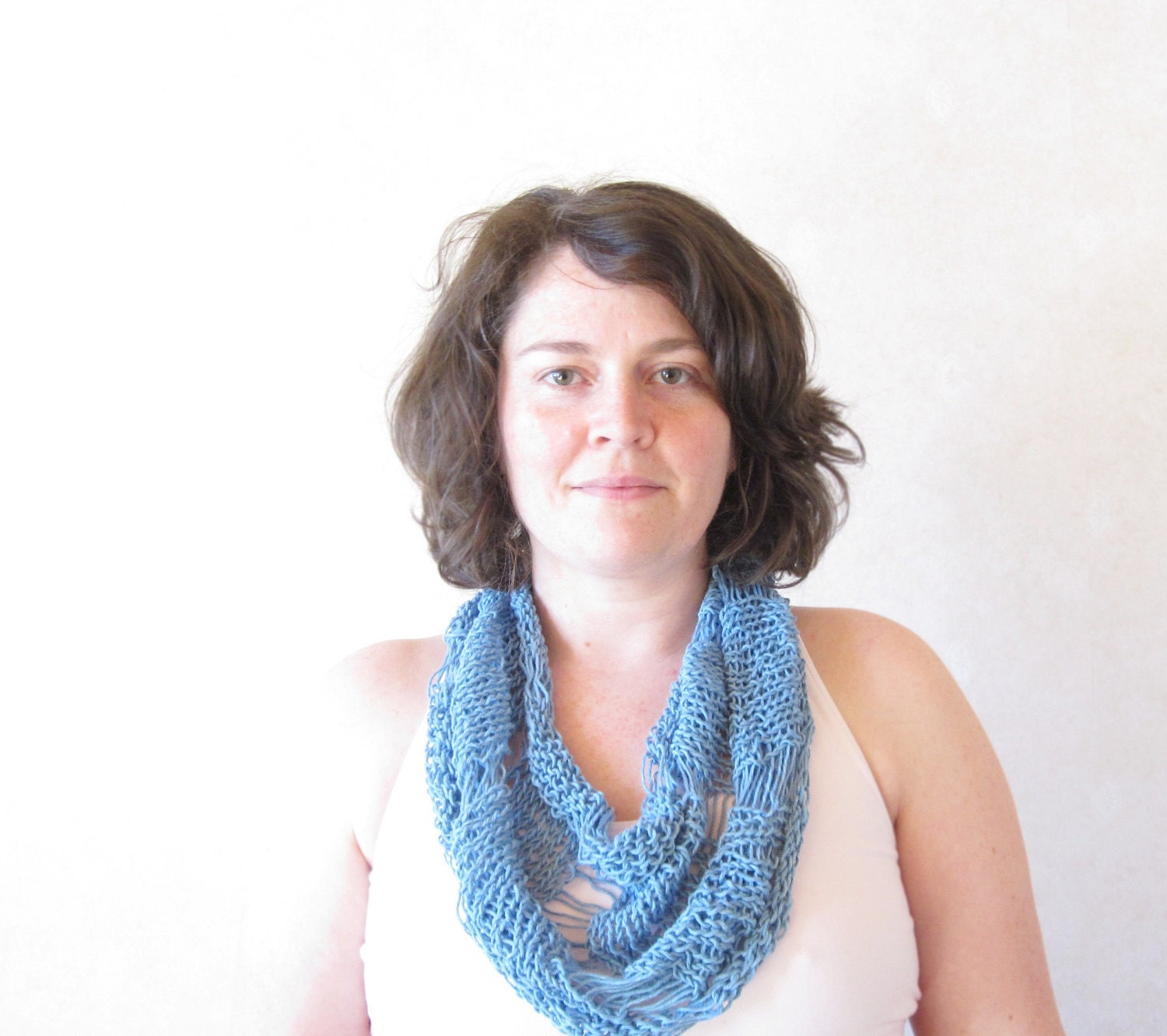 Handknit Cowl Sky Blue Pastel Organic Cotton Fashion Spring Summer freeshippingfrance team trade on