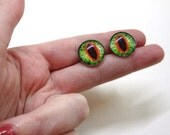 16mm Green and Orange Dragon Glass Eye Cabochons - Evil Eyes for Doll or Jewelry Making - Set of 2