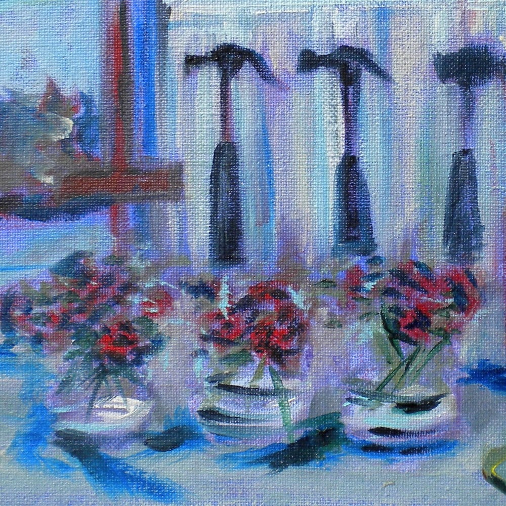 His and Hers Boathouse acrylic painting on board quirky anniversary artwork