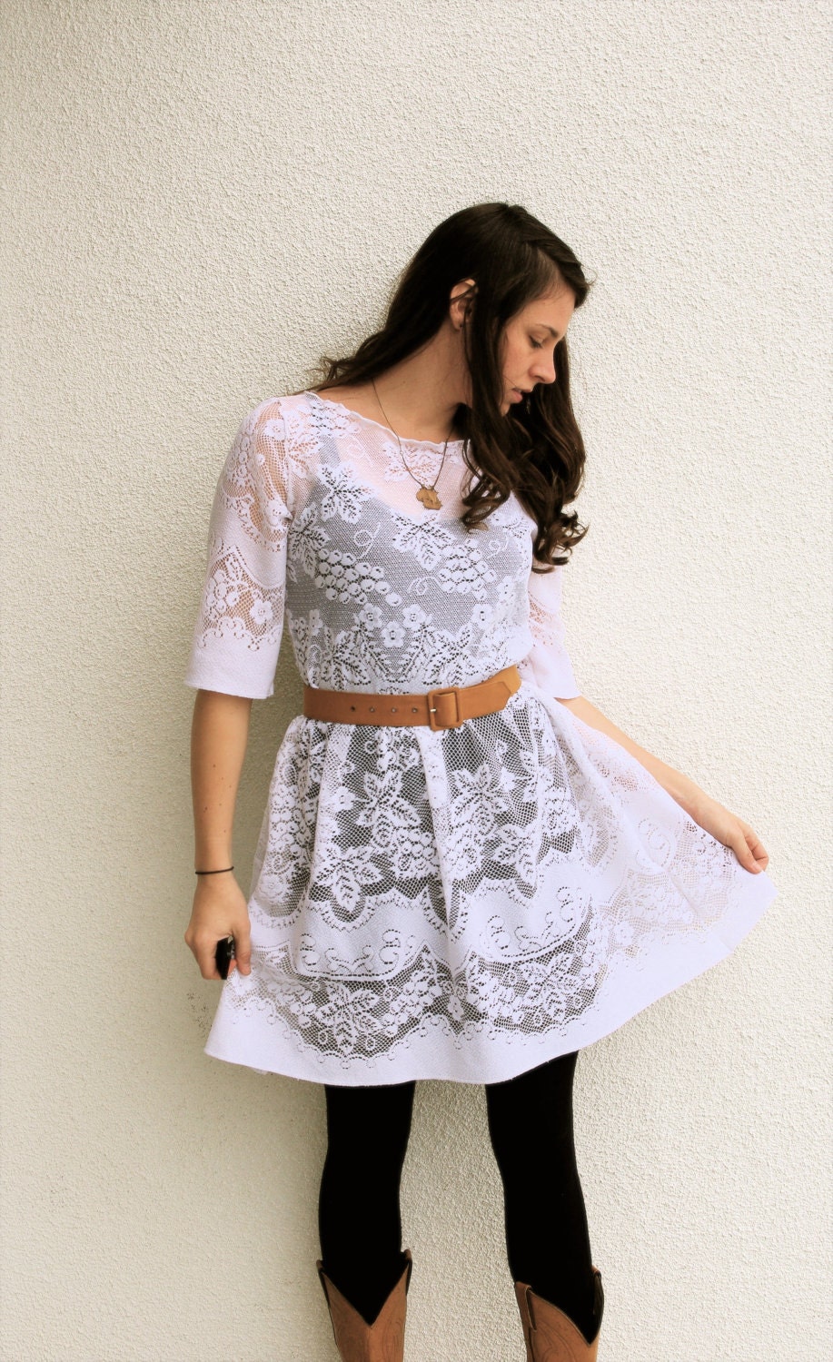 Medium / Upcycled White Lace Dress
