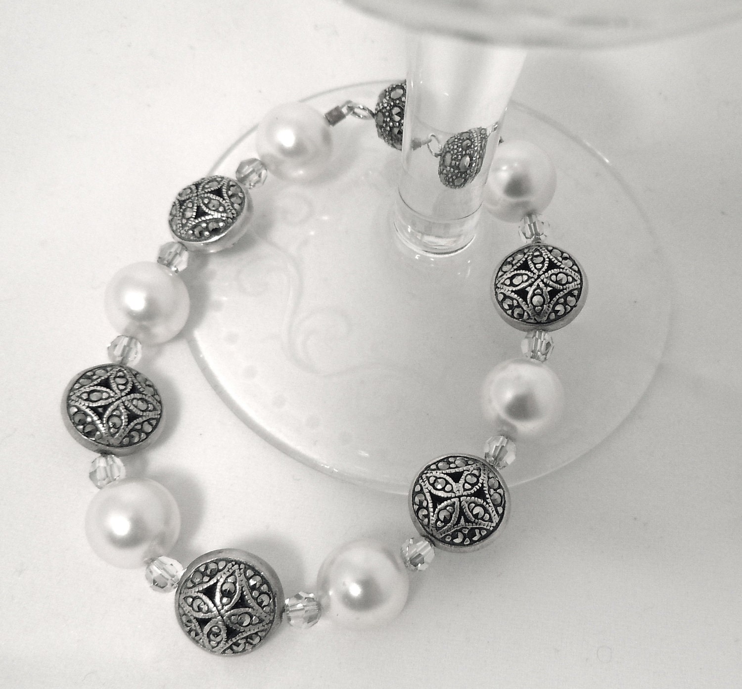 Pearl & Marcasite Bracelet, Pearl Bracelet, Elegant Bridal Bracelet, Beaded Pearl Bracelet, REDUCED