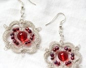 Silver Red Tatted Beaded Earrings