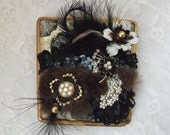 Luxury Cigarette Case, Vintage fur n jewelry, Couture womans accessory, sleek n sexy fine art compact case.