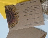 Illustrated Sunflower Invitation for Bridal Shower, Wedding, Birthday or Party with Recipe Card and Yellow Envelope