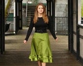 Women's olive green skirt with satin bands.