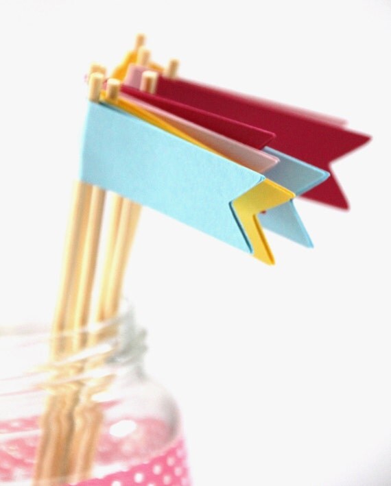 50 Die Cut Pennant Flags (2.25 x .75 inches) to use as Drink Stirrers, Cupcake Toppers, Banners, Scrapbooking, etc. - CHOOSE YOUR COLORS