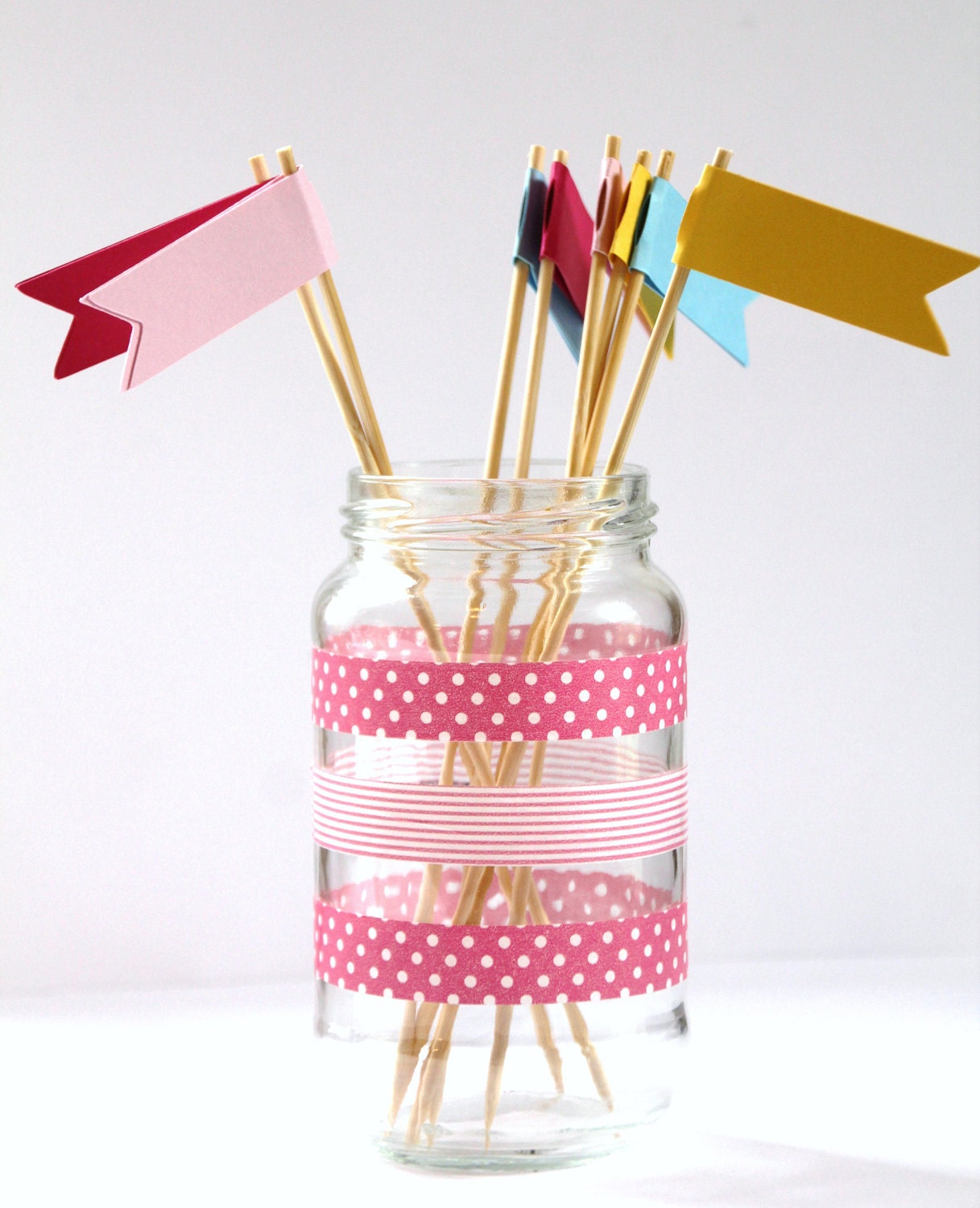 50 Die Cut Pennant Flags (2.25 x .75 inches) to use as Drink Stirrers, Cupcake Toppers, Banners, Scrapbooking, etc. - CHOOSE YOUR COLORS