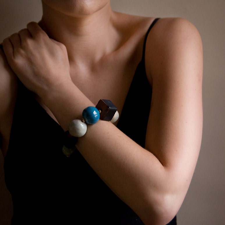 25% SALE, Ceramic beaded bracelet, pottery jewelry, geometric, minimalist, organic, eco-look by karoArt ceramics, made in Ireland