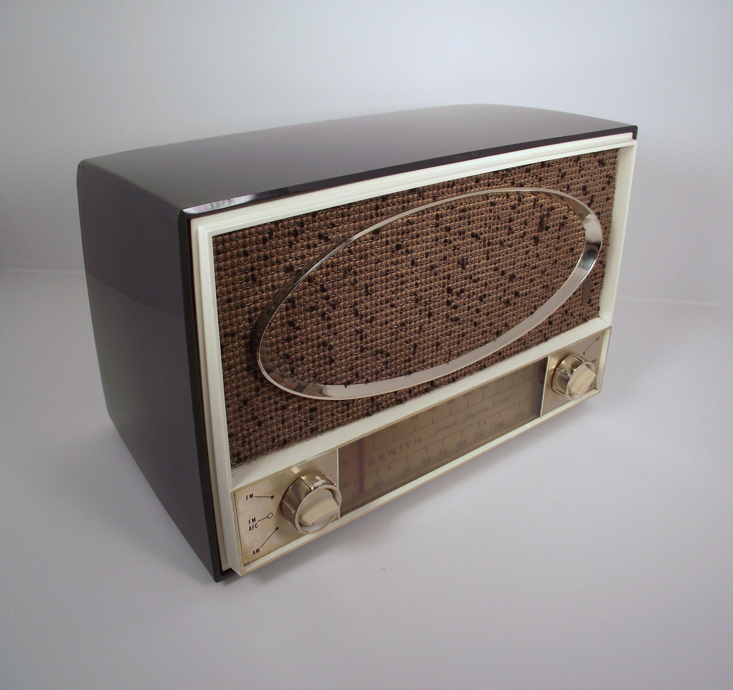 Eames Era Vintage Zenith AM/FM Tube Radio Gray 1959 Model C725C Plays Great Mid Century Mod EXC Condition Christmas