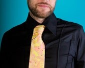 SALE -The Strawberry Lemonade Tie: Yellow And Pink Floral Paisley Silk Necktie with Swarovski Rhinestones
